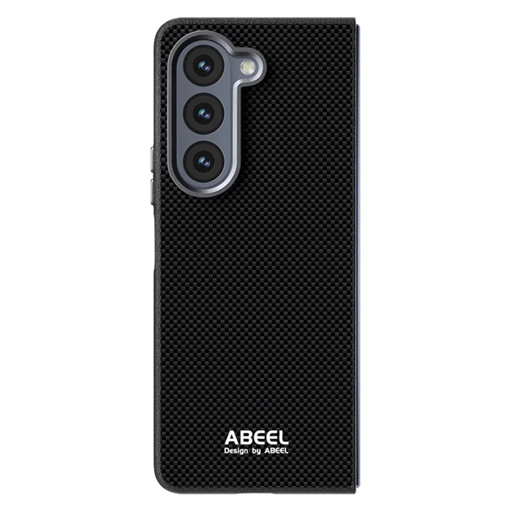 ABEEL For Samsung Galaxy Z Fold5 5G Magnetic Case Printed PC TPU Aluminum Alloy Leather Phone Cover - Black - 1