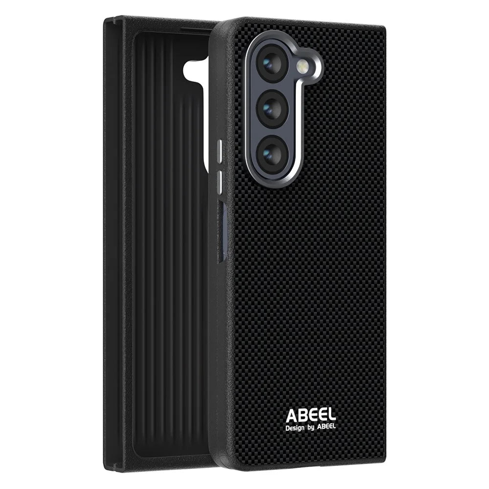 ABEEL For Samsung Galaxy Z Fold5 5G Magnetic Case Printed PC TPU Aluminum Alloy Leather Phone Cover - Black - 2