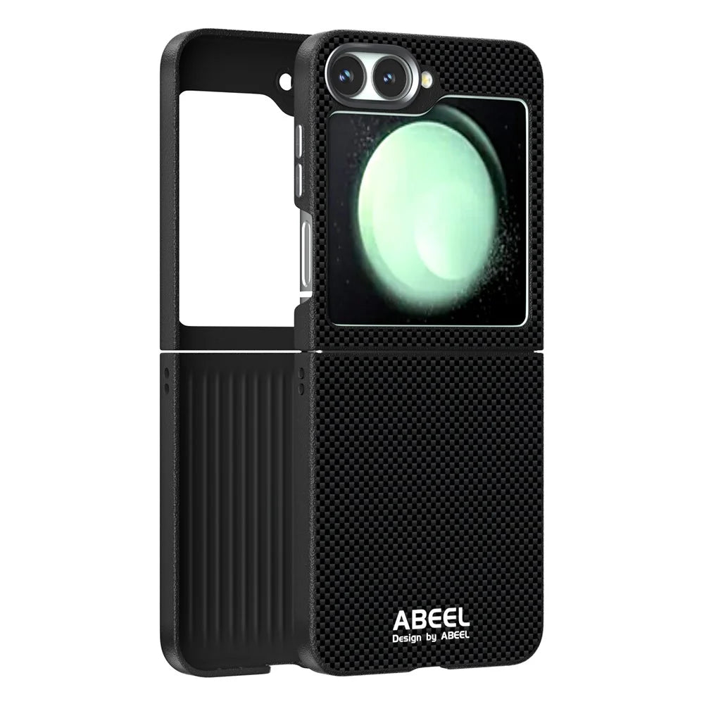 ABEEL For Samsung Galaxy Z Flip7 FE 5G / Z Flip6 5G Magnetic Case Printed PC TPU Aluminum Alloy Leather Phone Cover - Black - 2
