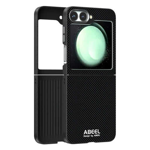 ABEEL For Samsung Galaxy Z Flip7 FE 5G / Z Flip6 5G Magnetic Case Printed PC TPU Aluminum Alloy Leather Phone Cover - Black - 2