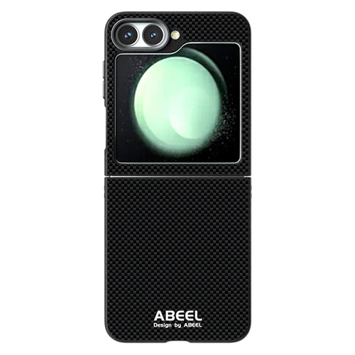 ABEEL For Samsung Galaxy Z Flip5 5G Magnetic Case Printed PC TPU Aluminum Alloy Leather Phone Cover - Black - 1