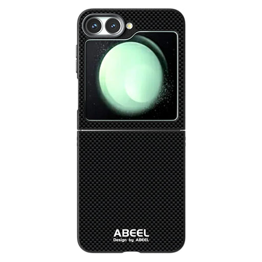 ABEEL For Samsung Galaxy Z Flip5 5G Magnetic Case Printed PC TPU Aluminum Alloy Leather Phone Cover - Black - 1