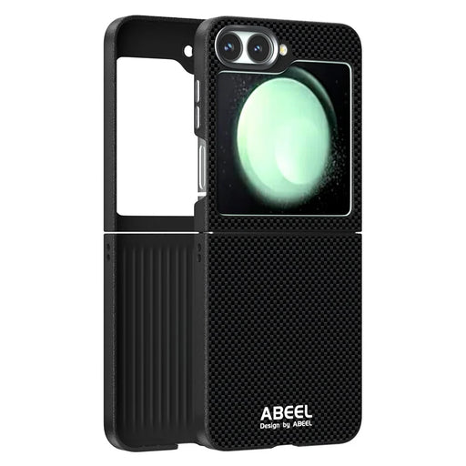 ABEEL For Samsung Galaxy Z Flip5 5G Magnetic Case Printed PC TPU Aluminum Alloy Leather Phone Cover - Black - 2