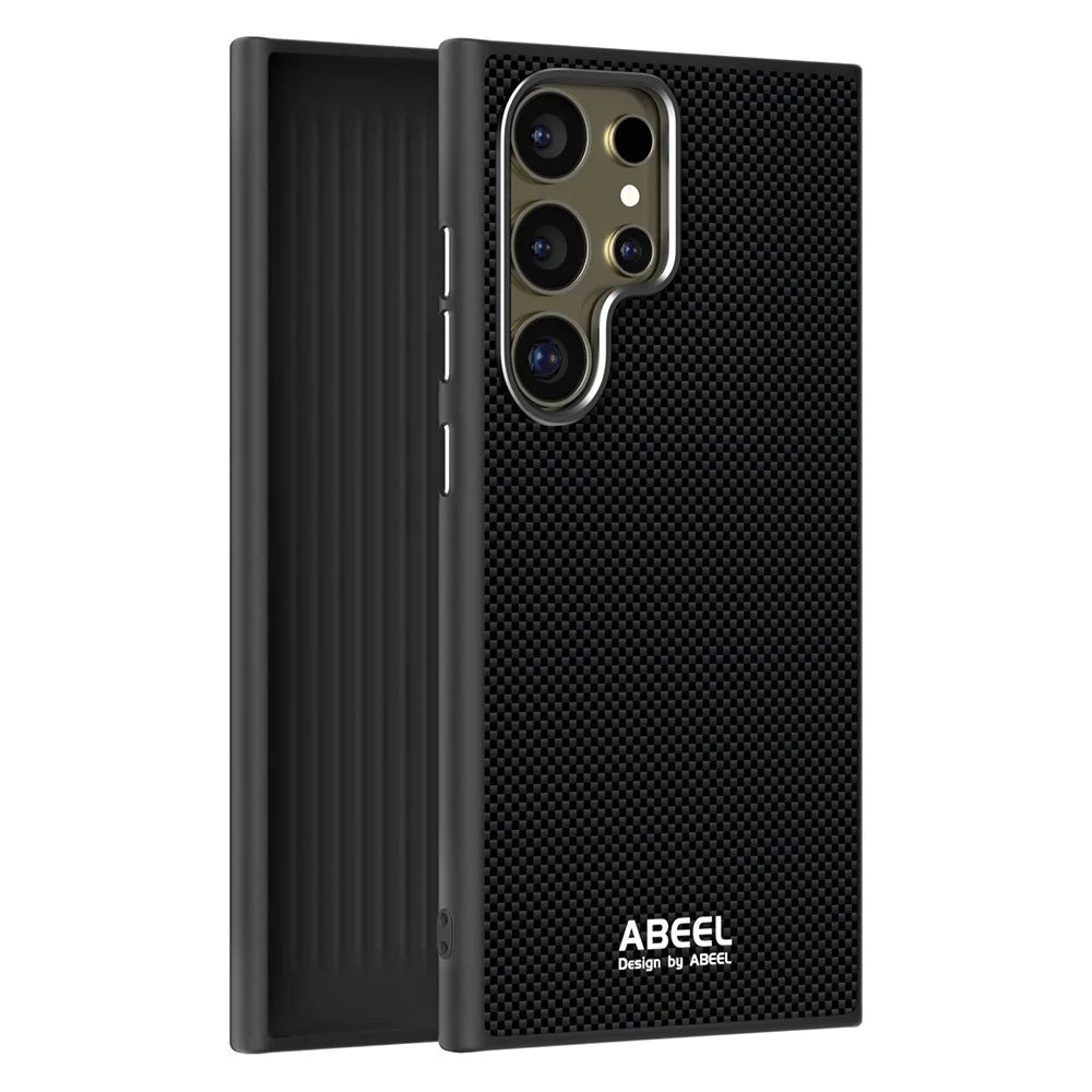ABEEL For Samsung Galaxy S24 Ultra Magnetic Case Printed PC TPU Aluminum Alloy Leather Phone Cover - Black - 2