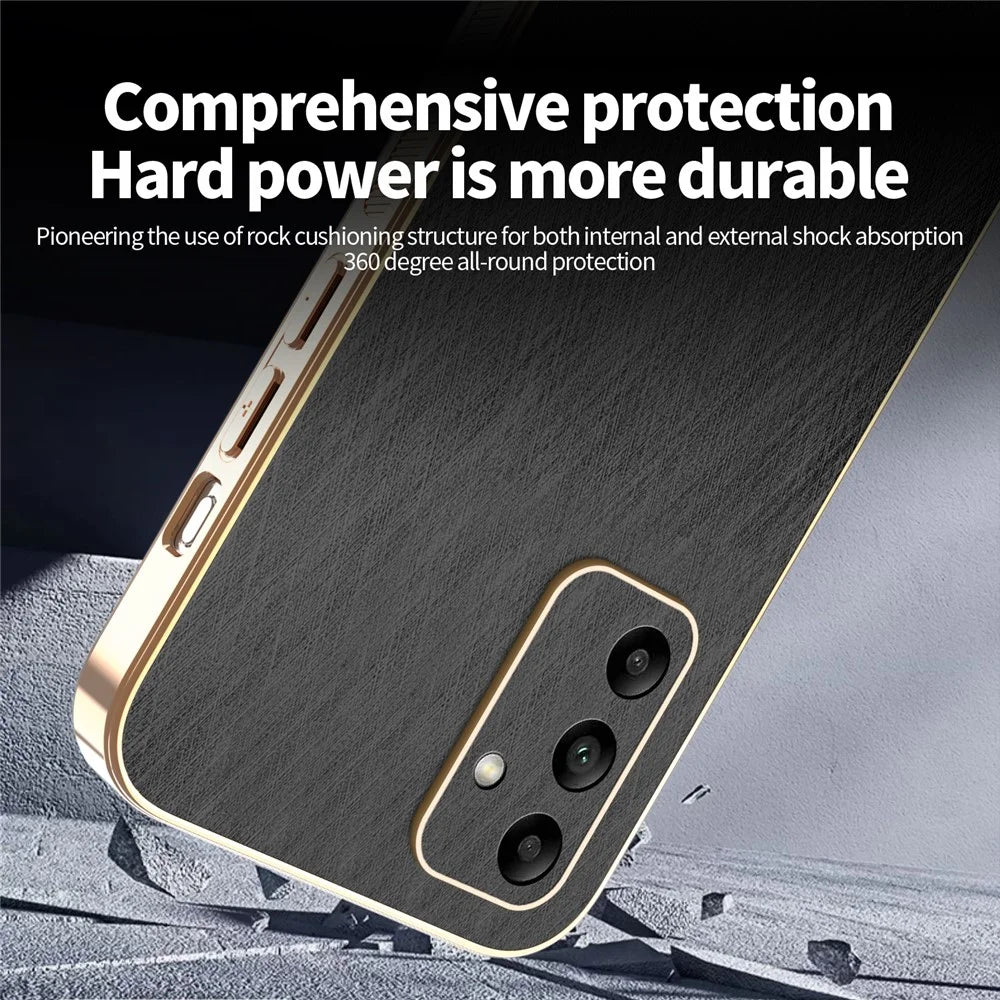 KADEM For Samsung Galaxy A05s 4G Case Electroplating Silk Texture PU + TPU Phone Back Cover - Black - 4