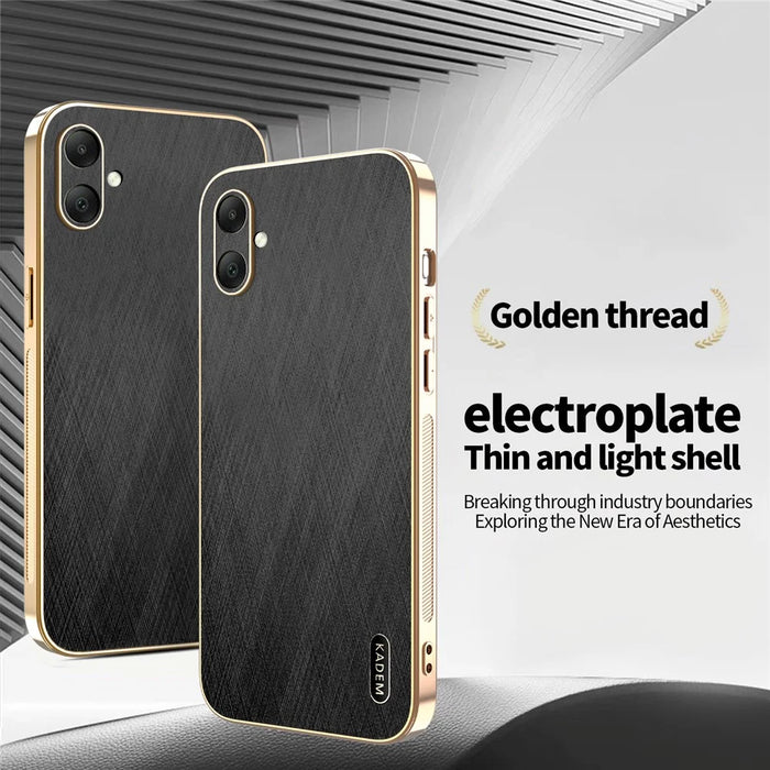 KADEM For Samsung Galaxy A06 4G Case Electroplating Silk Texture PU + TPU Phone Back Cover - Black - 2