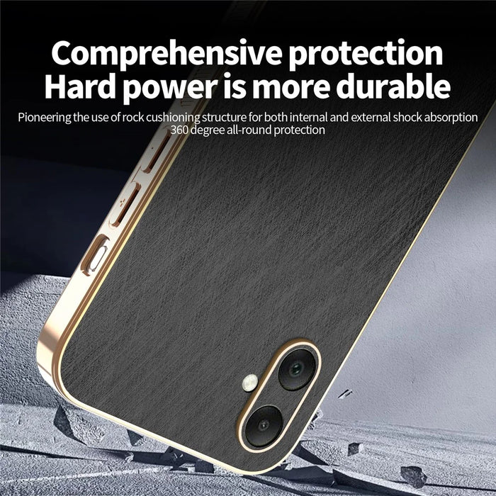 KADEM For Samsung Galaxy A06 4G Case Electroplating Silk Texture PU + TPU Phone Back Cover - Black - 4