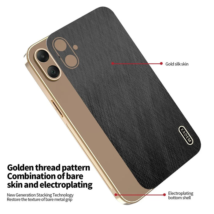 KADEM For Samsung Galaxy A06 4G Case Electroplating Silk Texture PU + TPU Phone Back Cover - Black - 5