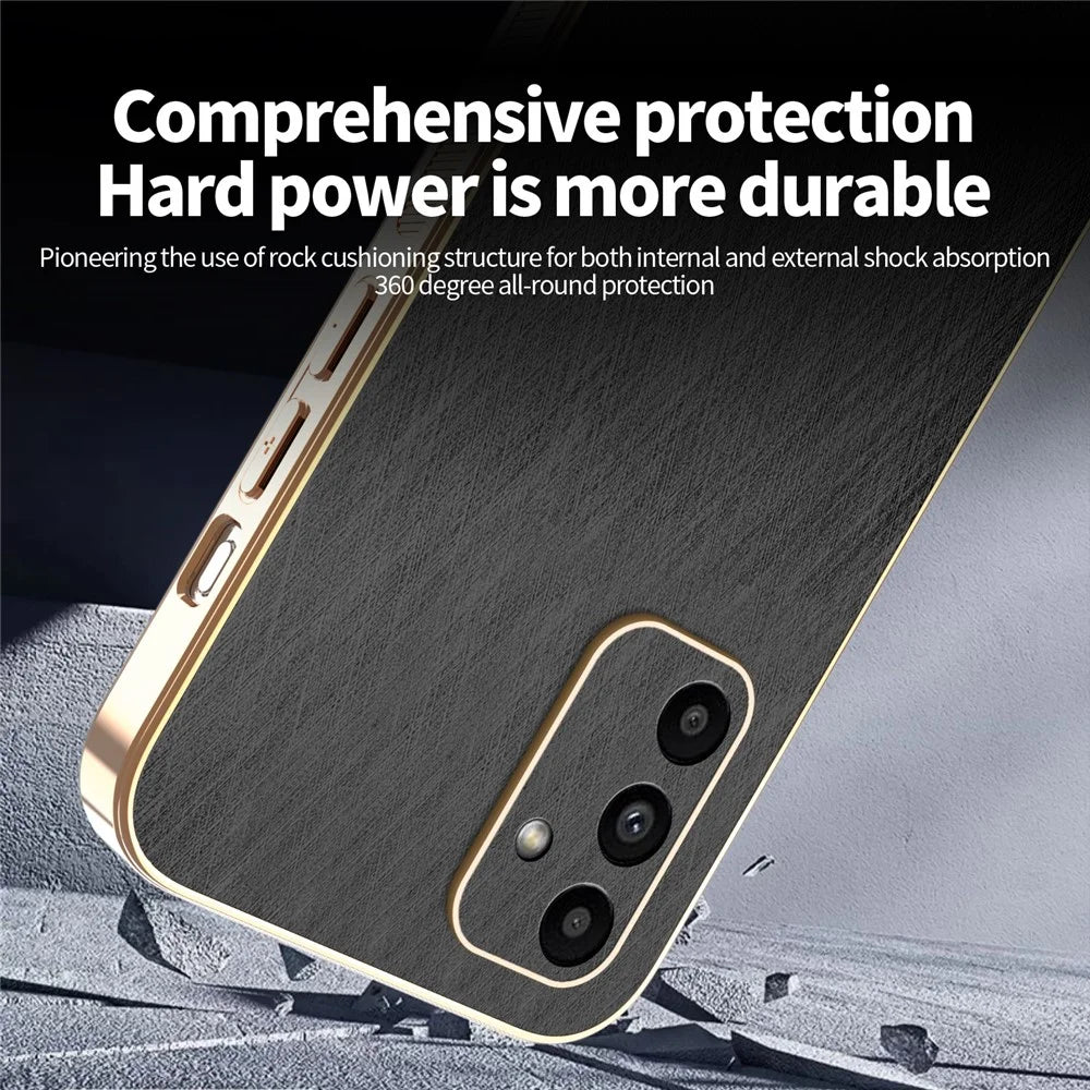 KADEM For Samsung Galaxy  A15 4G / 5G Case Electroplating Silk Texture PU + TPU Phone Back Cover - Black - 4