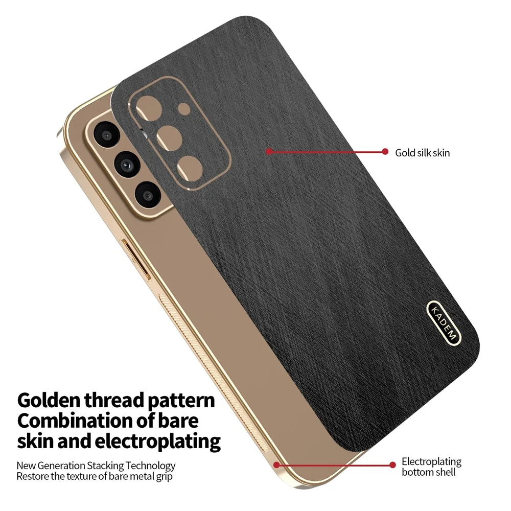 KADEM For Samsung Galaxy  A15 4G / 5G Case Electroplating Silk Texture PU + TPU Phone Back Cover - Black - 5
