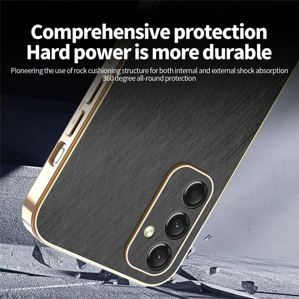 KADEM For Samsung Galaxy A16 4G / 5G Case Electroplating Silk Texture PU + TPU Phone Back Cover - Black - 4