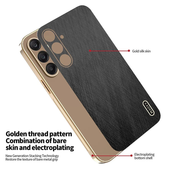 KADEM For Samsung Galaxy A26 5G Case Electroplating Silk Texture PU + TPU Phone Back Cover - Black - 5