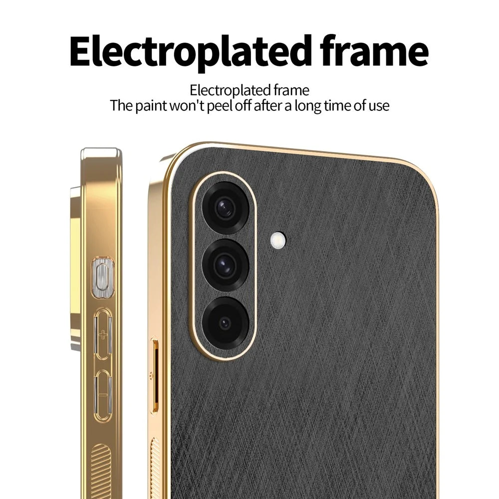 KADEM For Samsung Galaxy A36 5G Case Electroplating Silk Texture PU + TPU Phone Back Cover - Black - 3