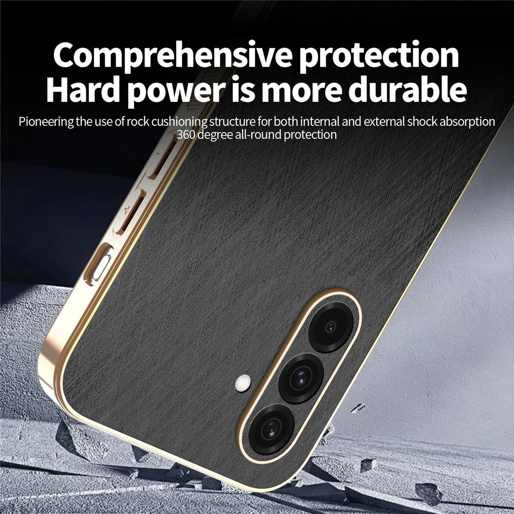 KADEM For Samsung Galaxy A36 5G Case Electroplating Silk Texture PU + TPU Phone Back Cover - Black - 4