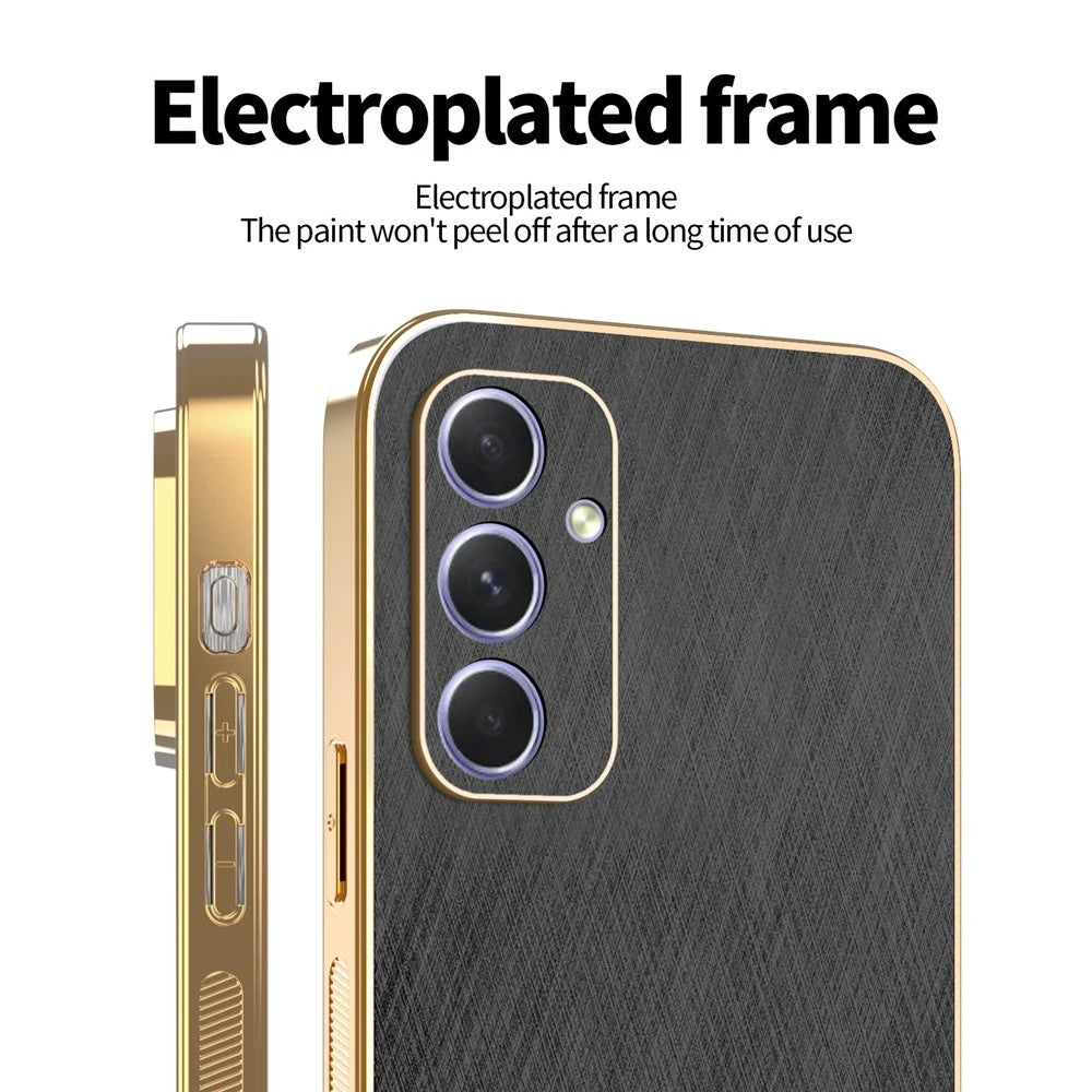 KADEM For Samsung Galaxy A55 5G Case Electroplating Silk Texture PU + TPU Phone Back Cover - Black - 3
