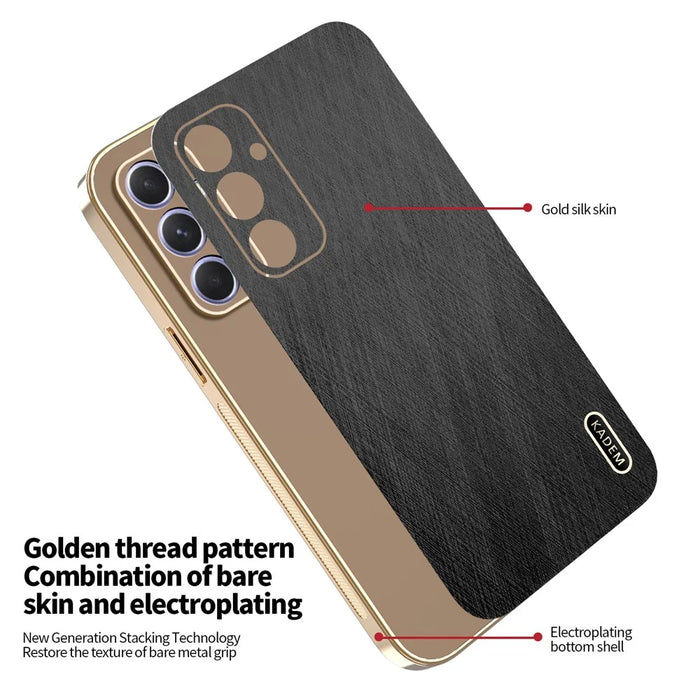 KADEM For Samsung Galaxy A55 5G Case Electroplating Silk Texture PU + TPU Phone Back Cover - Black - 5