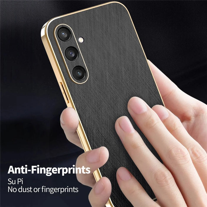 KADEM For Samsung Galaxy S24 Case Electroplating Silk Texture PU + TPU Phone Back Cover - Black - 6