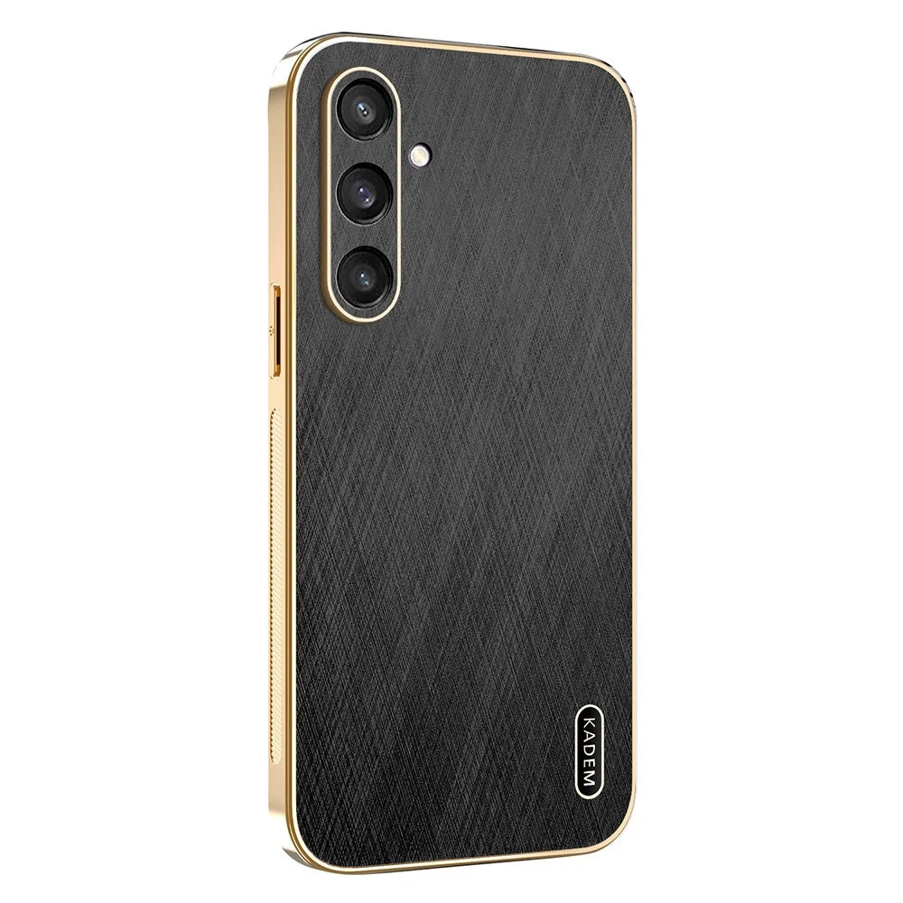 KADEM For Samsung Galaxy S25 Case Electroplating Silk Texture PU + TPU Phone Back Cover - Black - 1