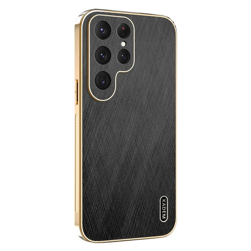 KADEM For Samsung Galaxy S25 Ultra Case Electroplating Silk Texture PU + TPU Phone Back Cover - Black - 1