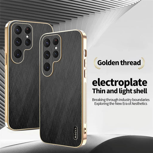 KADEM For Samsung Galaxy S25 Ultra Case Electroplating Silk Texture PU + TPU Phone Back Cover - Black - 2