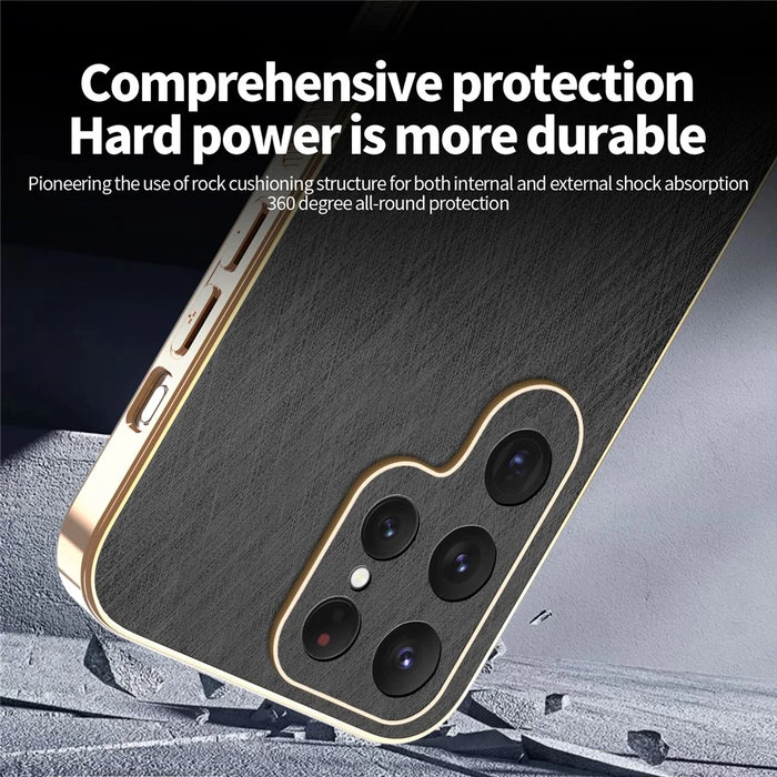 KADEM For Samsung Galaxy S25 Ultra Case Electroplating Silk Texture PU + TPU Phone Back Cover - Black - 4
