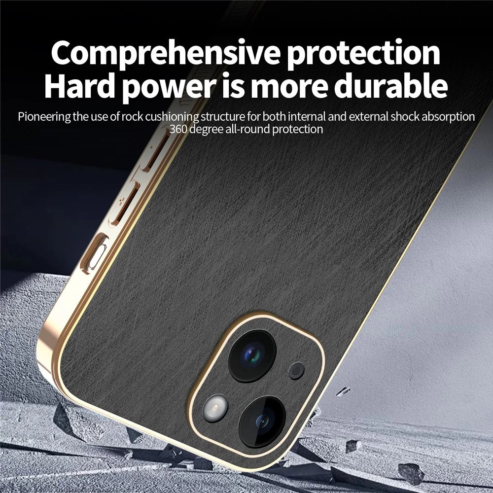 KADEM For iPhone 14 Case Electroplating Silk Texture PU + TPU Phone Back Cover - Black - 4