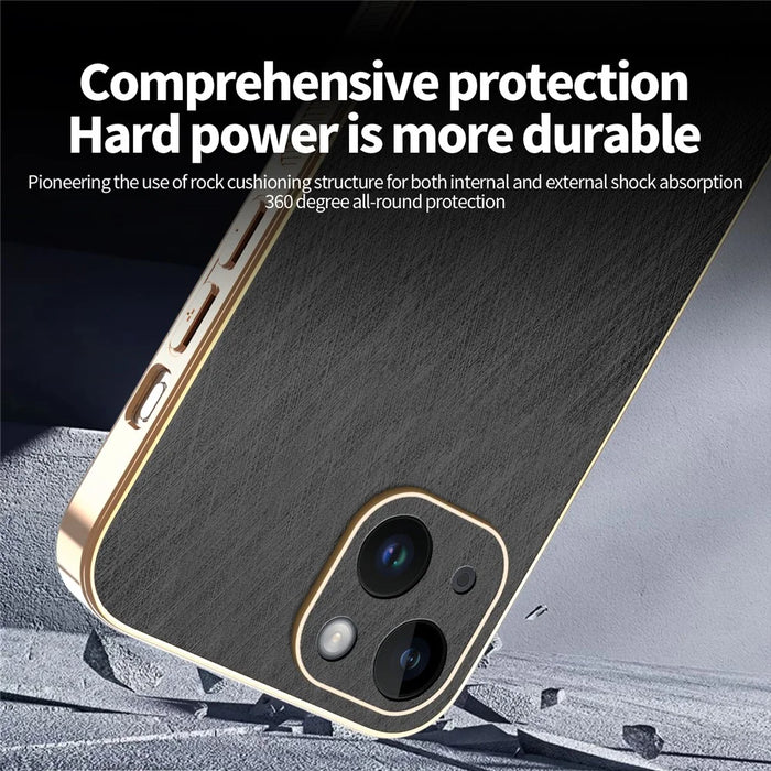 KADEM For iPhone 14 Case Electroplating Silk Texture PU + TPU Phone Back Cover - Black - 4