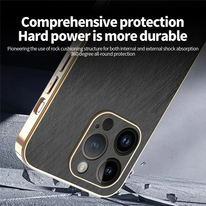 KADEM For iPhone 14 Pro Case Electroplating Silk Texture PU + TPU Phone Back Cover - Black - 4