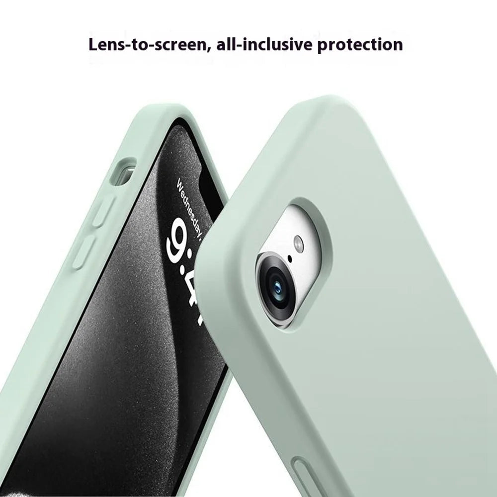 For iPhone 17e / 16e Case PC + Liquid Silicone Anti-Scratch Lining Phone Cover - Light Green - 4
