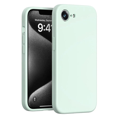 For iPhone 17e / 16e Case Precision Fit PC + Liquid Silicone Protective Phone Cover with Microfiber Lining - Light Green - 1