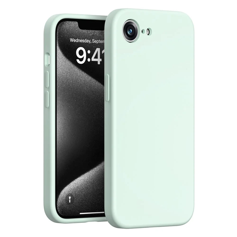 For iPhone 17e / 16e Case Precision Fit PC + Liquid Silicone Protective Phone Cover with Microfiber Lining - Light Green - 1