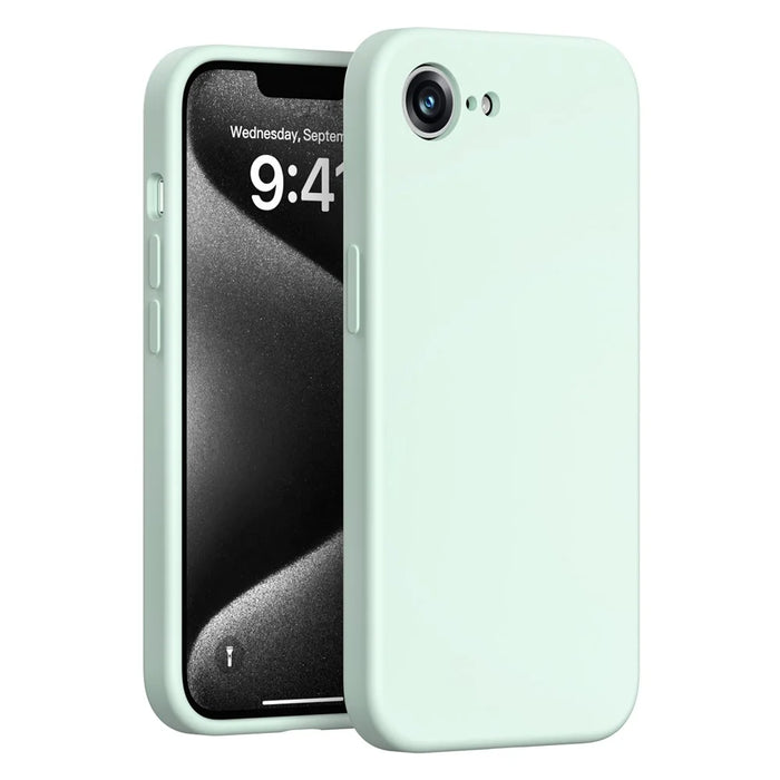 For iPhone 17e / 16e Case Precision Fit PC + Liquid Silicone Protective Phone Cover with Microfiber Lining - Light Green - 1