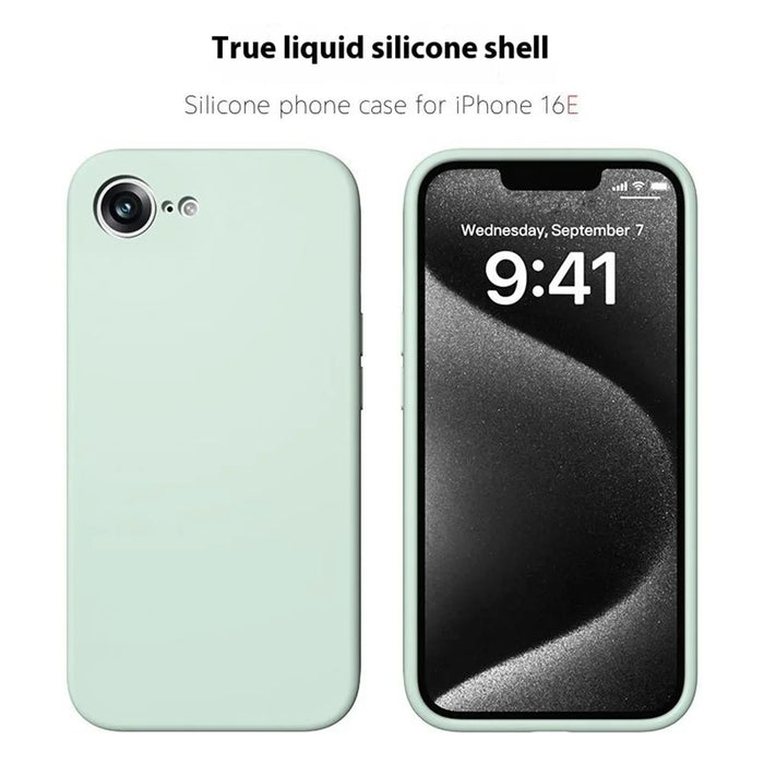 For iPhone 17e / 16e Case Precision Fit PC + Liquid Silicone Protective Phone Cover with Microfiber Lining - Light Green - 2