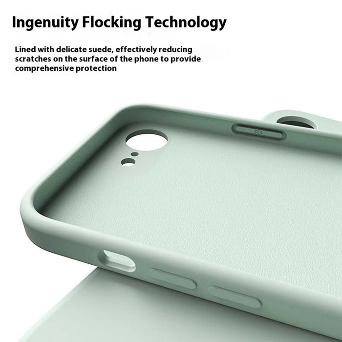 For iPhone 17e / 16e Case Precision Fit PC + Liquid Silicone Protective Phone Cover with Microfiber Lining - Light Green - 5