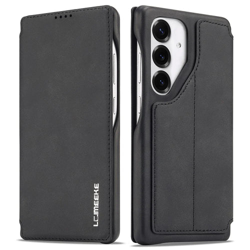 LC.IMEEKE For Samsung Galaxy S25+ Case Card Holder Stand Leather Phone Cover - Black - 1