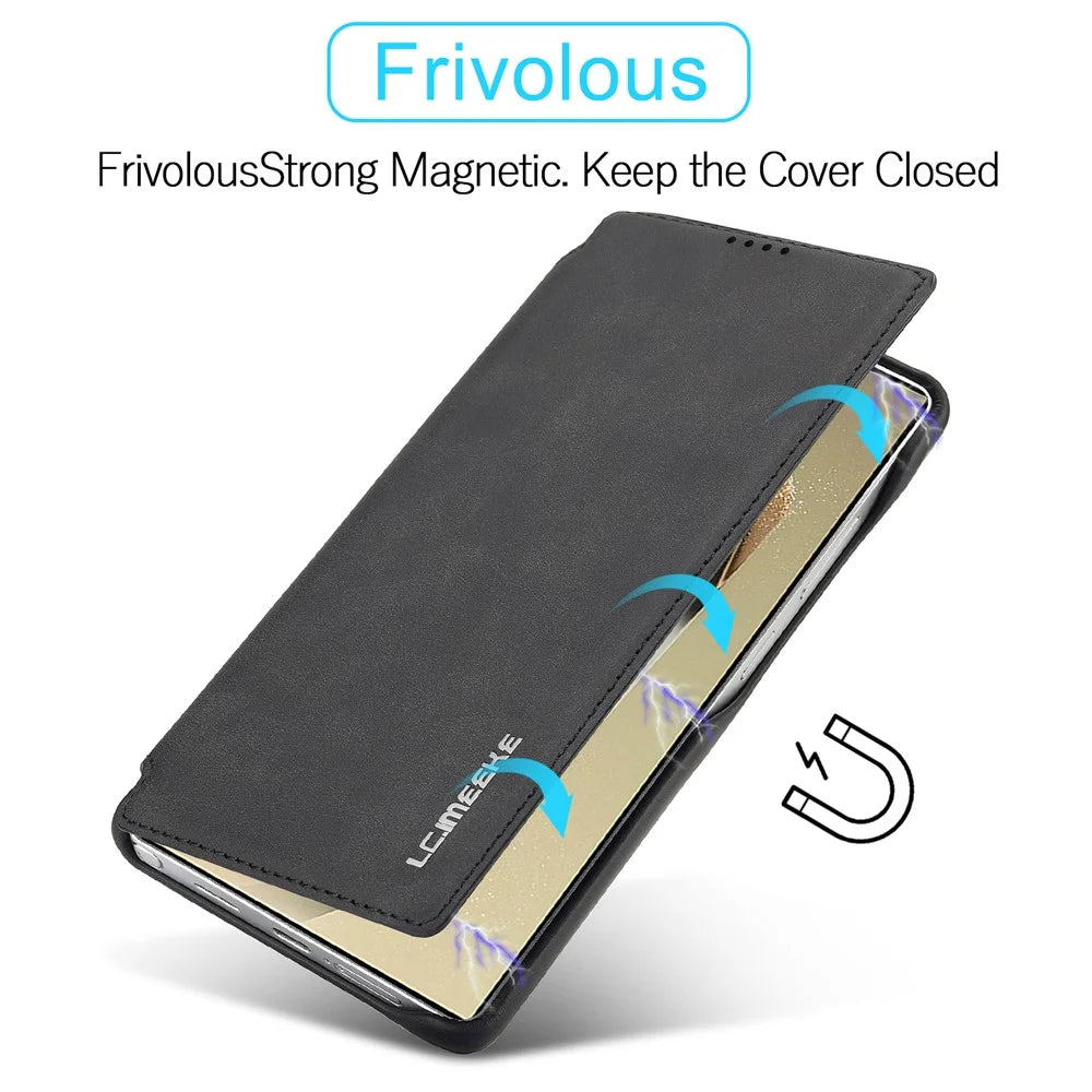 LC.IMEEKE For Samsung Galaxy S25+ Case Card Holder Stand Leather Phone Cover - Black - 6