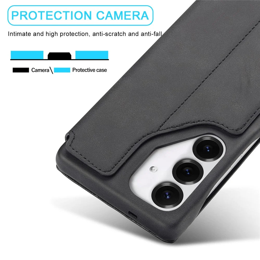 LC.IMEEKE For Samsung Galaxy S25+ Case Card Holder Stand Leather Phone Cover - Black - 7