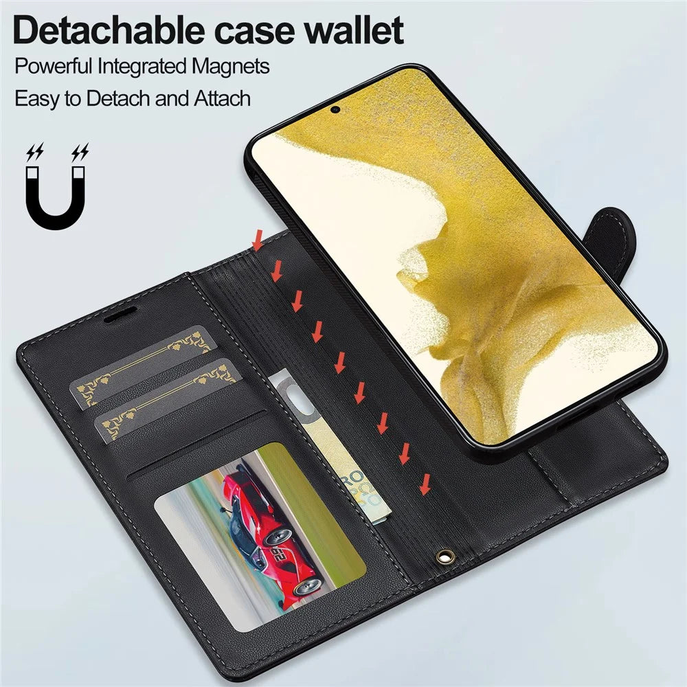 LC.IMEEKE L2 Series for Samsung Galaxy S25+ / S24+ Case PU Leather Wallet Detachable Magnetic Phone Cover - Black - 7