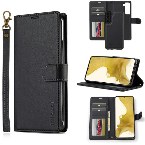 LC.IMEEKE L2 Series for Samsung Galaxy S25 / S24 Case PU Leather Wallet Detachable Magnetic Phone Cover - Black - 1