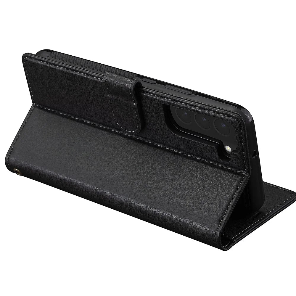 LC.IMEEKE L2 Series for Samsung Galaxy S25 / S24 Case PU Leather Wallet Detachable Magnetic Phone Cover - Black - 4