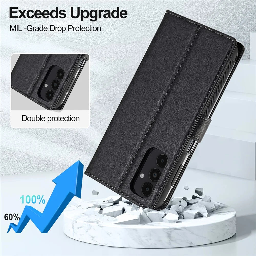 LC.IMEEKE L2 Series for Samsung Galaxy S25 / S24 Case PU Leather Wallet Detachable Magnetic Phone Cover - Black - 7