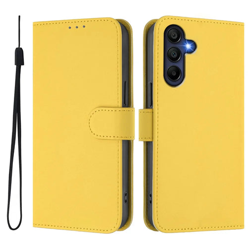 For Samsung Galaxy A26 5G Case Solid Color Wallet Leather Phone Cover with Strap - Lemon - 1
