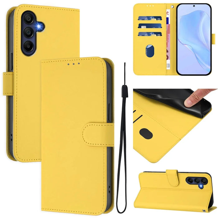 For Samsung Galaxy A26 5G Case Solid Color Wallet Leather Phone Cover with Strap - Lemon - 2