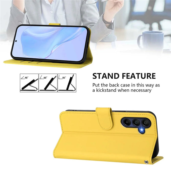 For Samsung Galaxy A26 5G Case Solid Color Wallet Leather Phone Cover with Strap - Lemon - 3