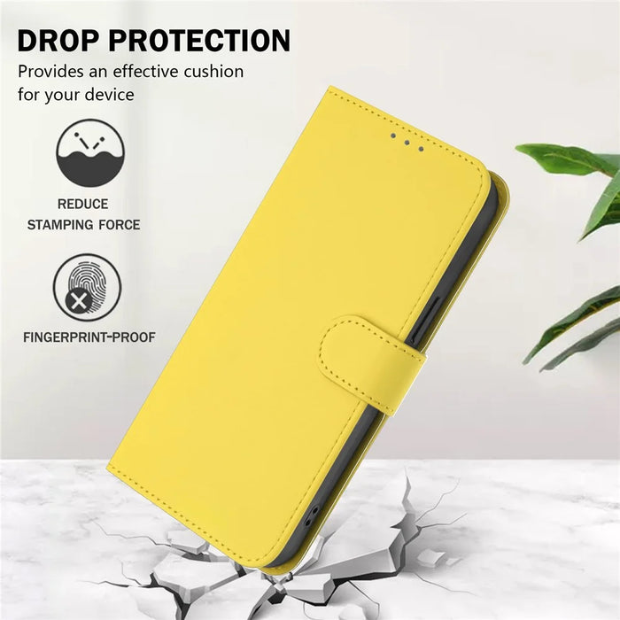 For Samsung Galaxy A26 5G Case Solid Color Wallet Leather Phone Cover with Strap - Lemon - 4