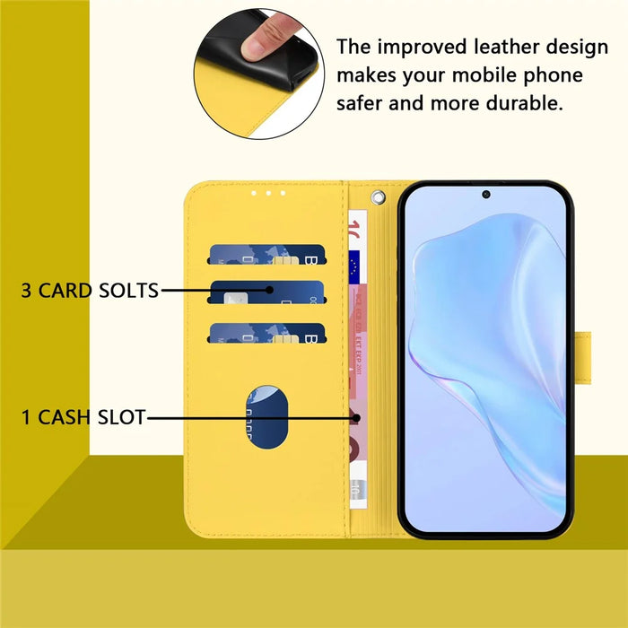 For Samsung Galaxy A26 5G Case Solid Color Wallet Leather Phone Cover with Strap - Lemon - 5