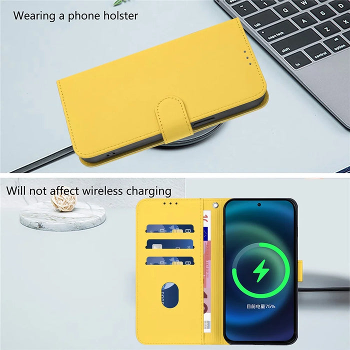 For Samsung Galaxy A26 5G Case Solid Color Wallet Leather Phone Cover with Strap - Lemon - 7