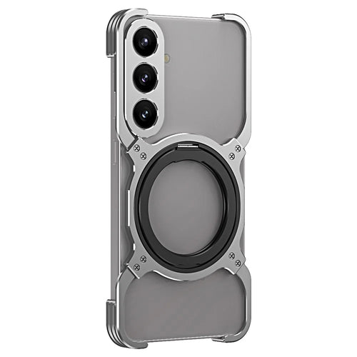 For Samsung Galaxy S24+ Case Kickstand Metal Bumper Magnetic Phone Cover - Silver / Silver - 1