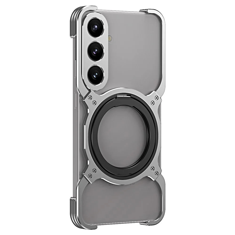 For Samsung Galaxy S24+ Case Kickstand Metal Bumper Magnetic Phone Cover - Silver / Silver - 1