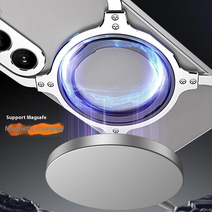 For Samsung Galaxy S24+ Case Kickstand Metal Bumper Magnetic Phone Cover - Silver / Silver - 5